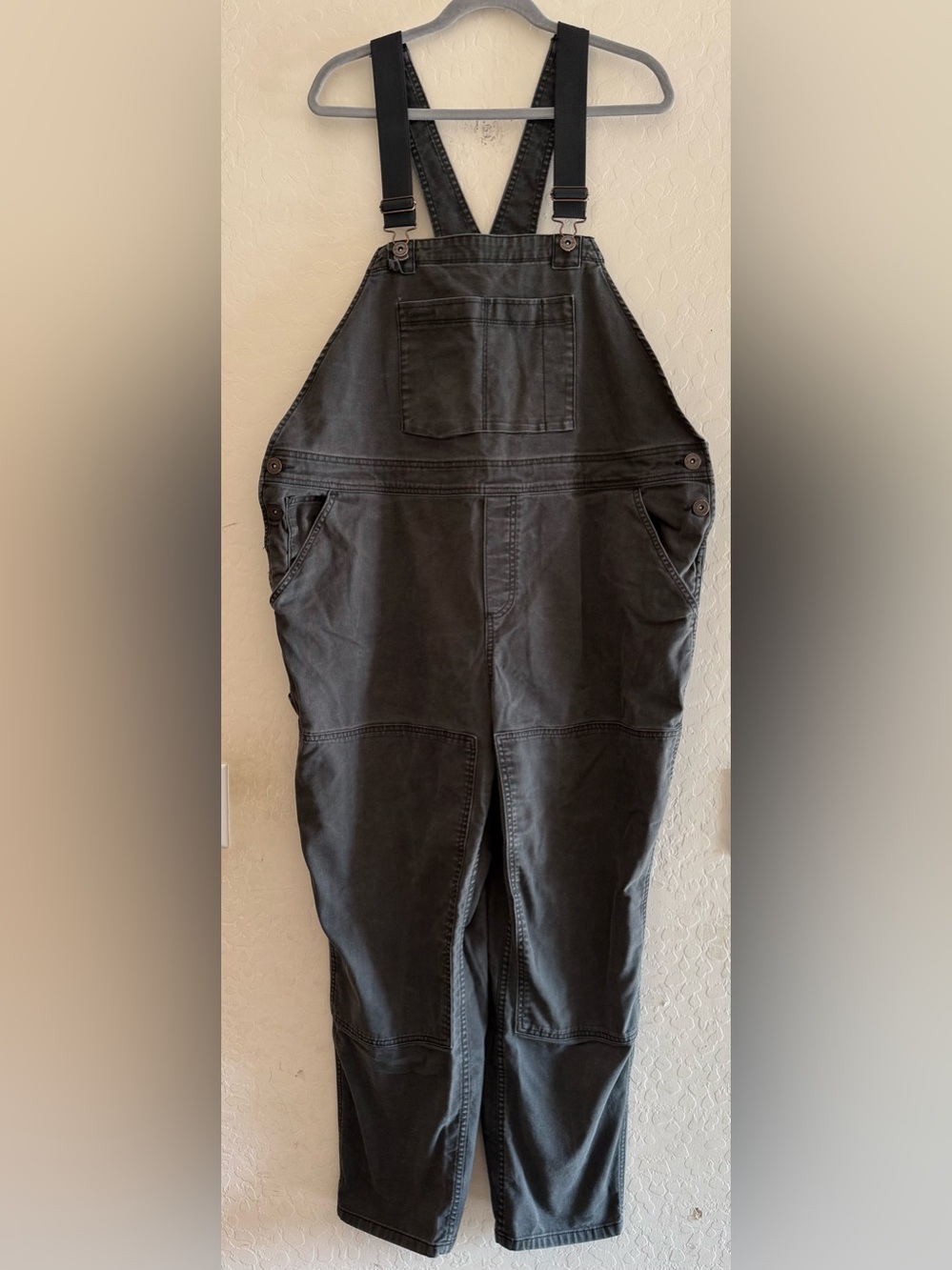 REI Co-op, 20W, Trailsmith Overalls in a dark gray canvas